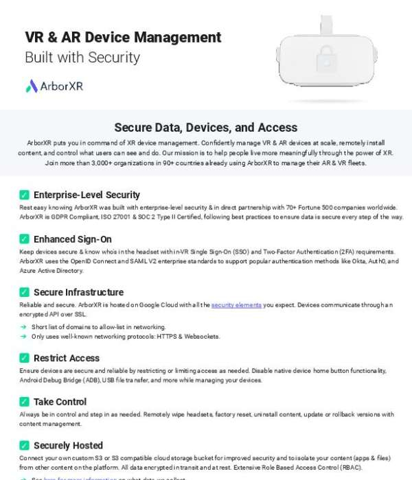 REVIEW 1 – ArborXR Security One-Pager Mar_2023